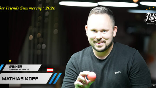 Drei Anläufe – und schon ganz oben! Mathias Kopf gewinnt den 13. Snooker Friends Sommercup
