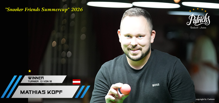 Drei Anläufe – und schon ganz oben! Mathias Kopf gewinnt den 13. Snooker Friends Sommercup
